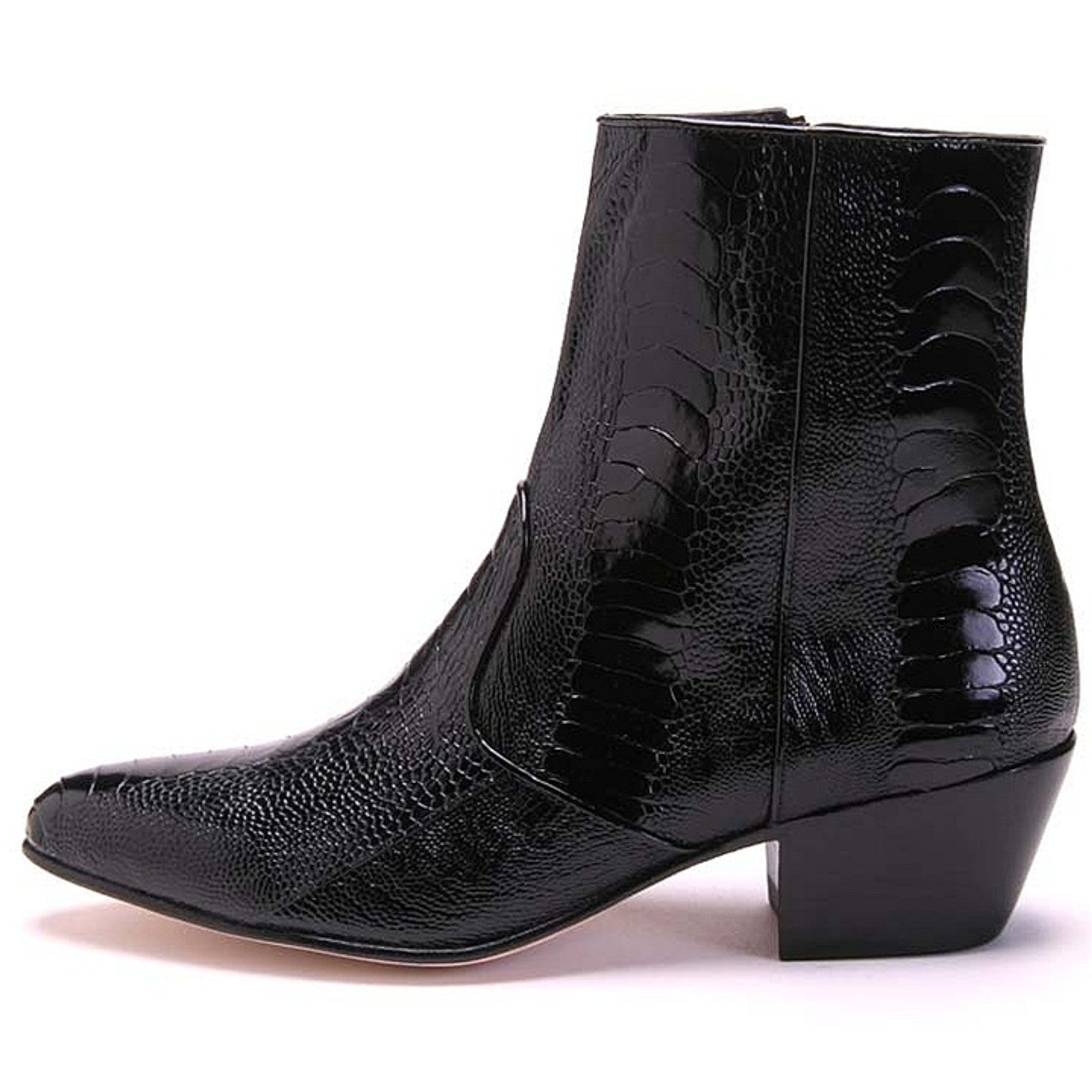 Los Altos Mens Black Genuine Ostrich Leg Leather Ankle Boots - 8
