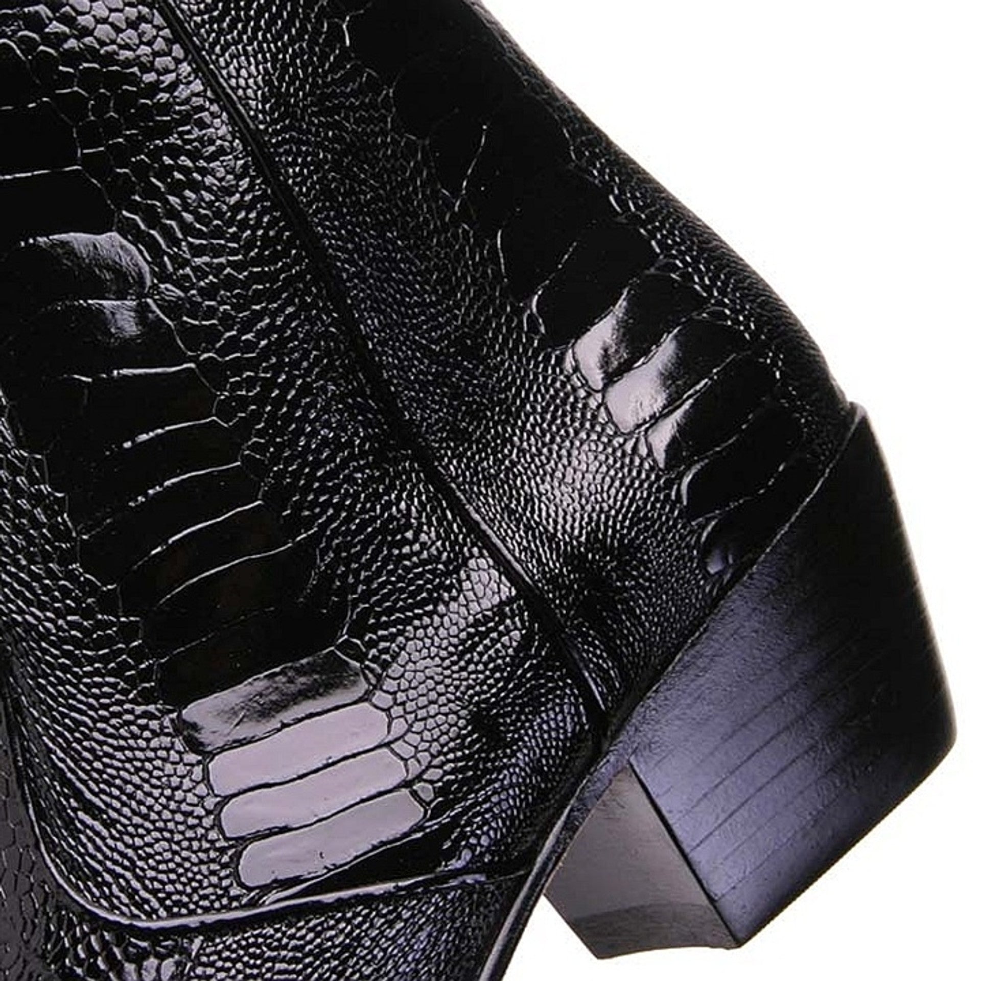 Los Altos Mens Black Genuine Ostrich Leg Leather Ankle Boots - 8