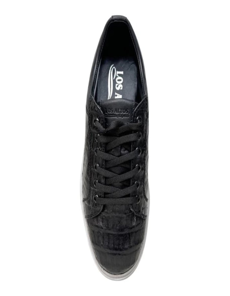 Los Altos Black Caiman Crocodile Low Top Sneakers - 8