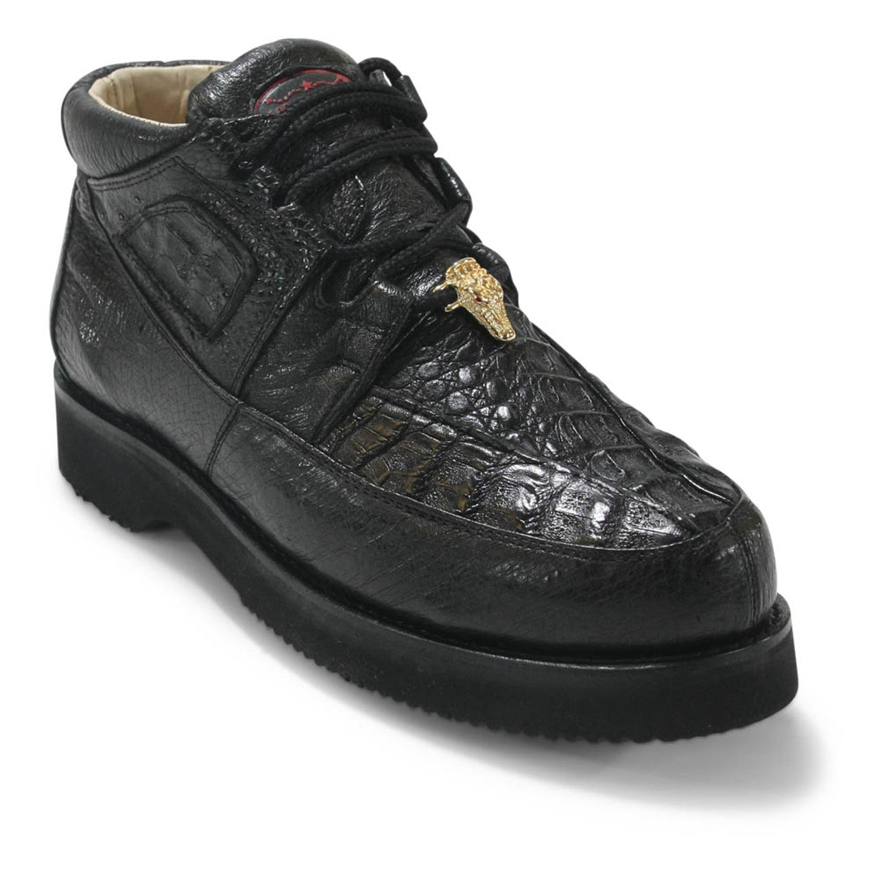 Los Altos Casual Black Caiman Belly & Ostrich Shoes - 8