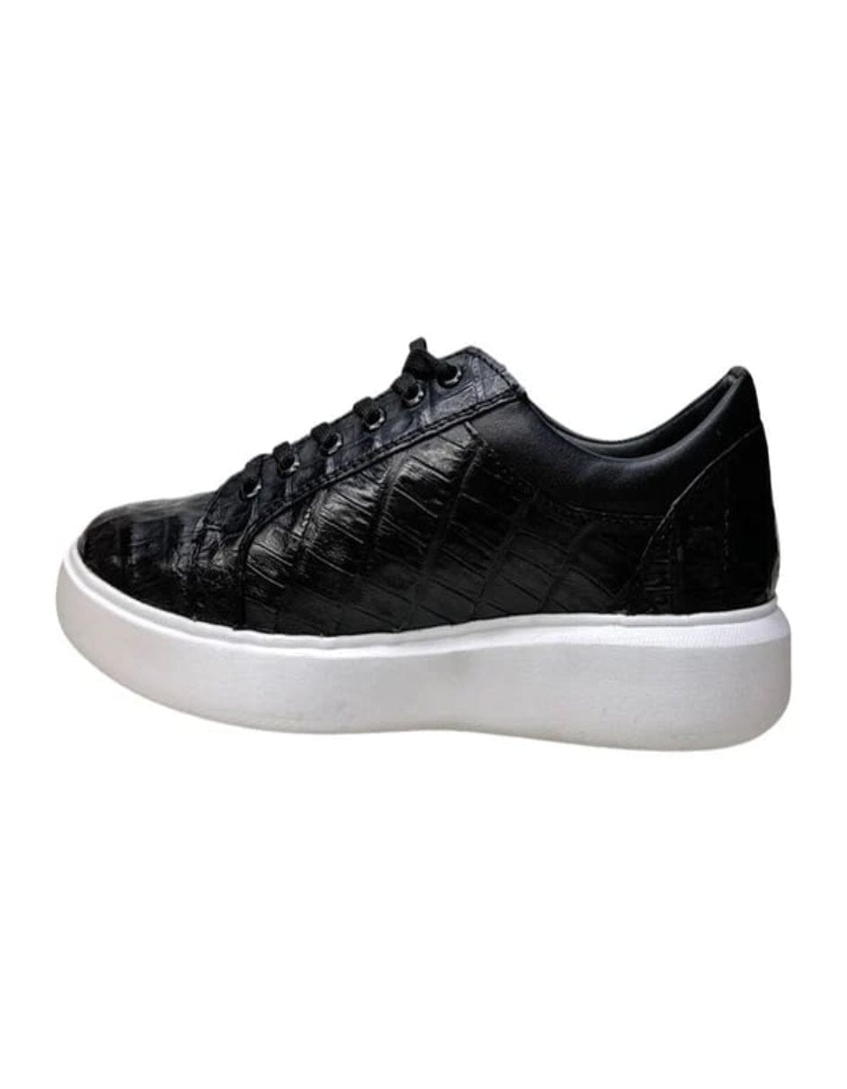 Los Altos Black Caiman Crocodile Low Top Sneakers - 8