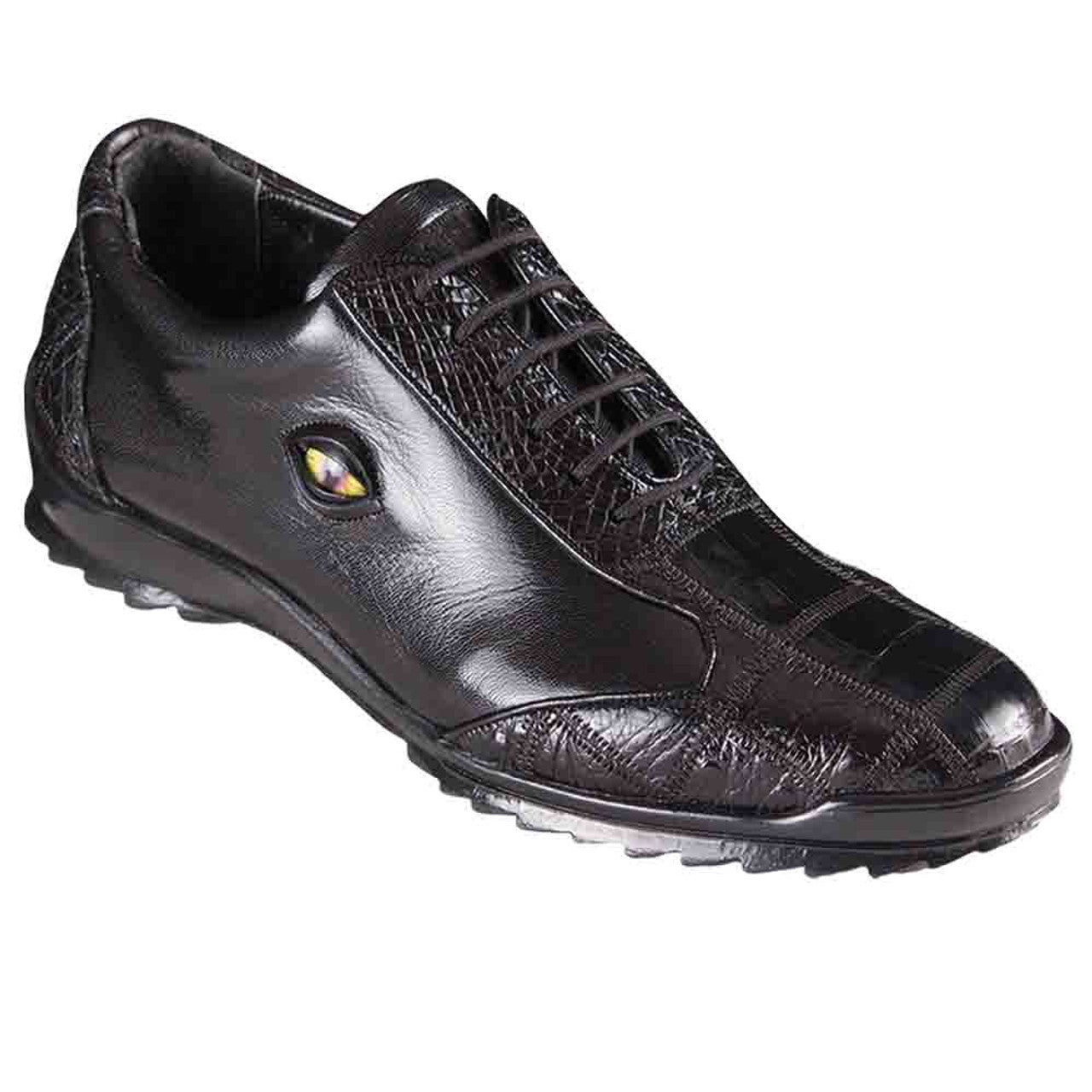 Los Altos Black Caiman Crocodile Patch Work Men's Casual Sneakers - 8