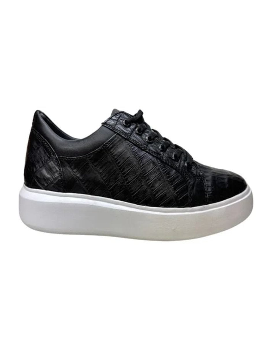 Los Altos Black Caiman Crocodile Low Top Sneakers - 8