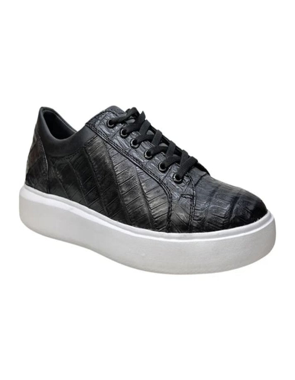 Los Altos Black Caiman Crocodile Low Top Sneakers - 8