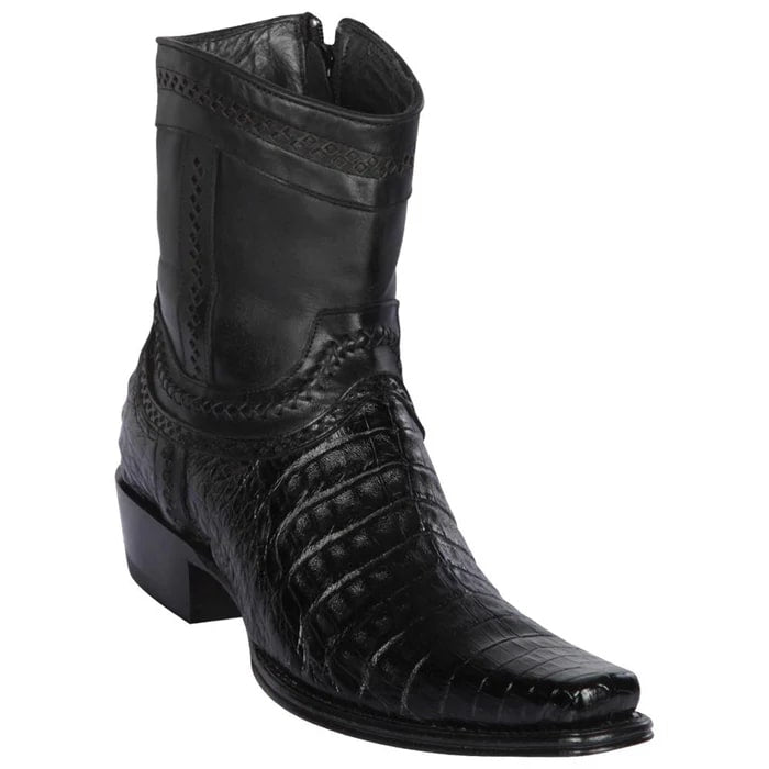 Los Altos Boots - Mens Dress Cowboy Boot - Low Priced Black Caiman Belly European Toe- in Black - 6