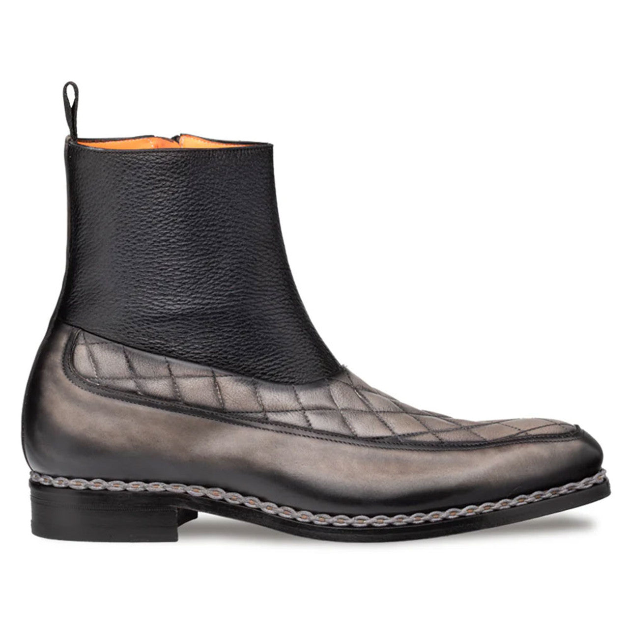 Musico Dark Grey/Black Calfskin with Contrast-Braided Sole Dress Zip Boots By Mezlan Made In Spain Brand - 8