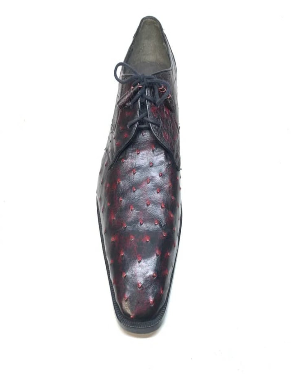 Los Altos Black & Cherry Ostrich Quill Lace Up Dress Shoes - 7