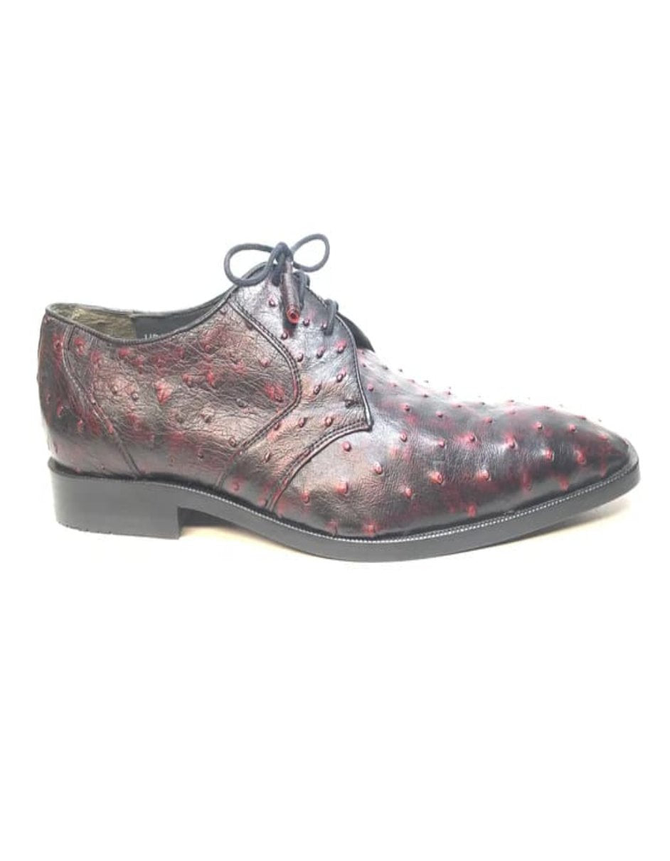 Los Altos Black & Cherry Ostrich Quill Lace Up Dress Shoes - 7