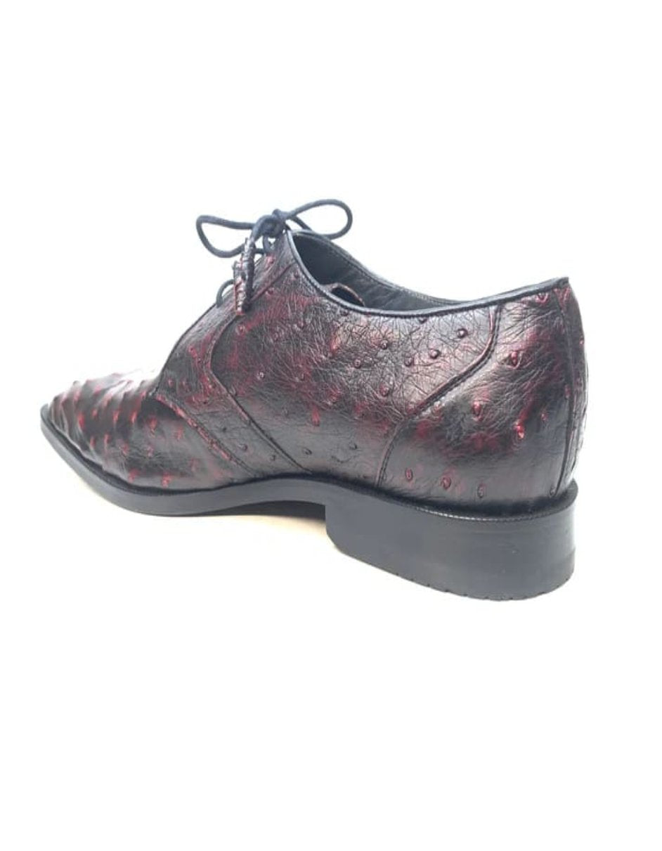 Los Altos Black & Cherry Ostrich Quill Lace Up Dress Shoes - 7