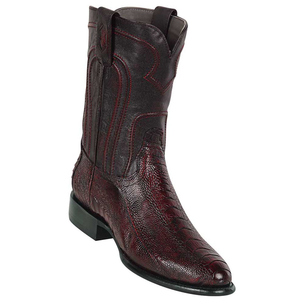 Los Altos Men's Original Ostrich Leg Black Cherry Roper Toe Boots - 6