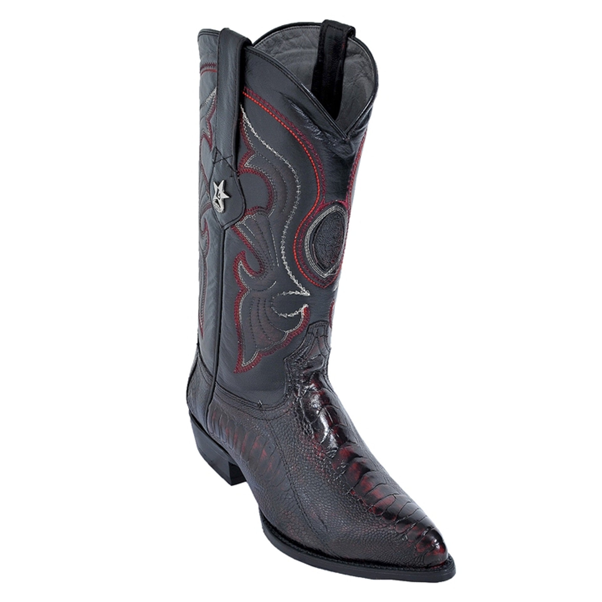 Los Altos Men's Ostrich Black Cherry Leg Boots - 6