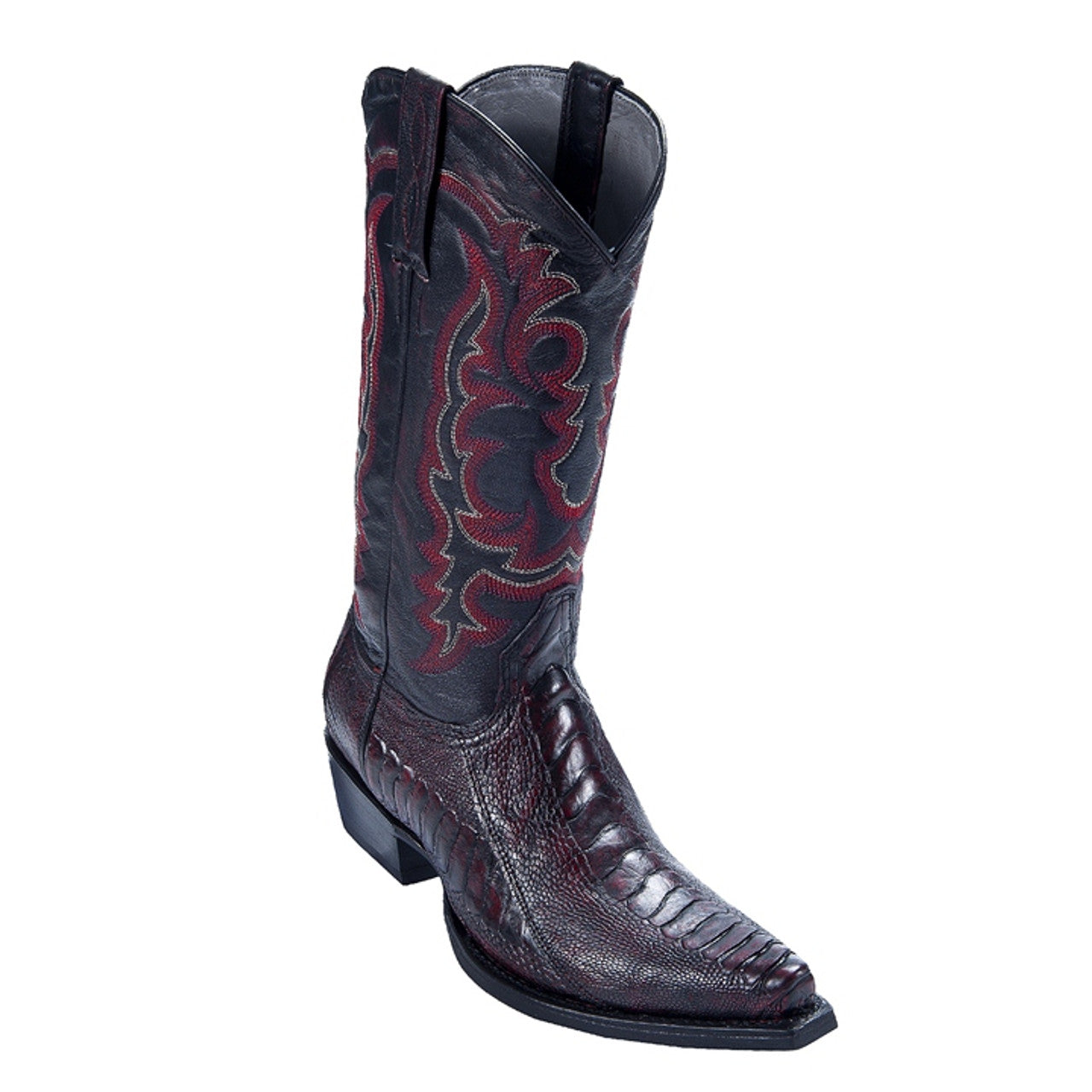 Los Altos Men's Black Cherry Genuine Ostrich Leg Snip Toe Boots - 6