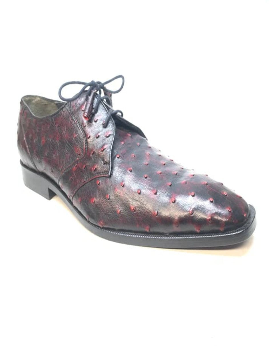 Los Altos Black & Cherry Ostrich Quill Lace Up Dress Shoes - 7