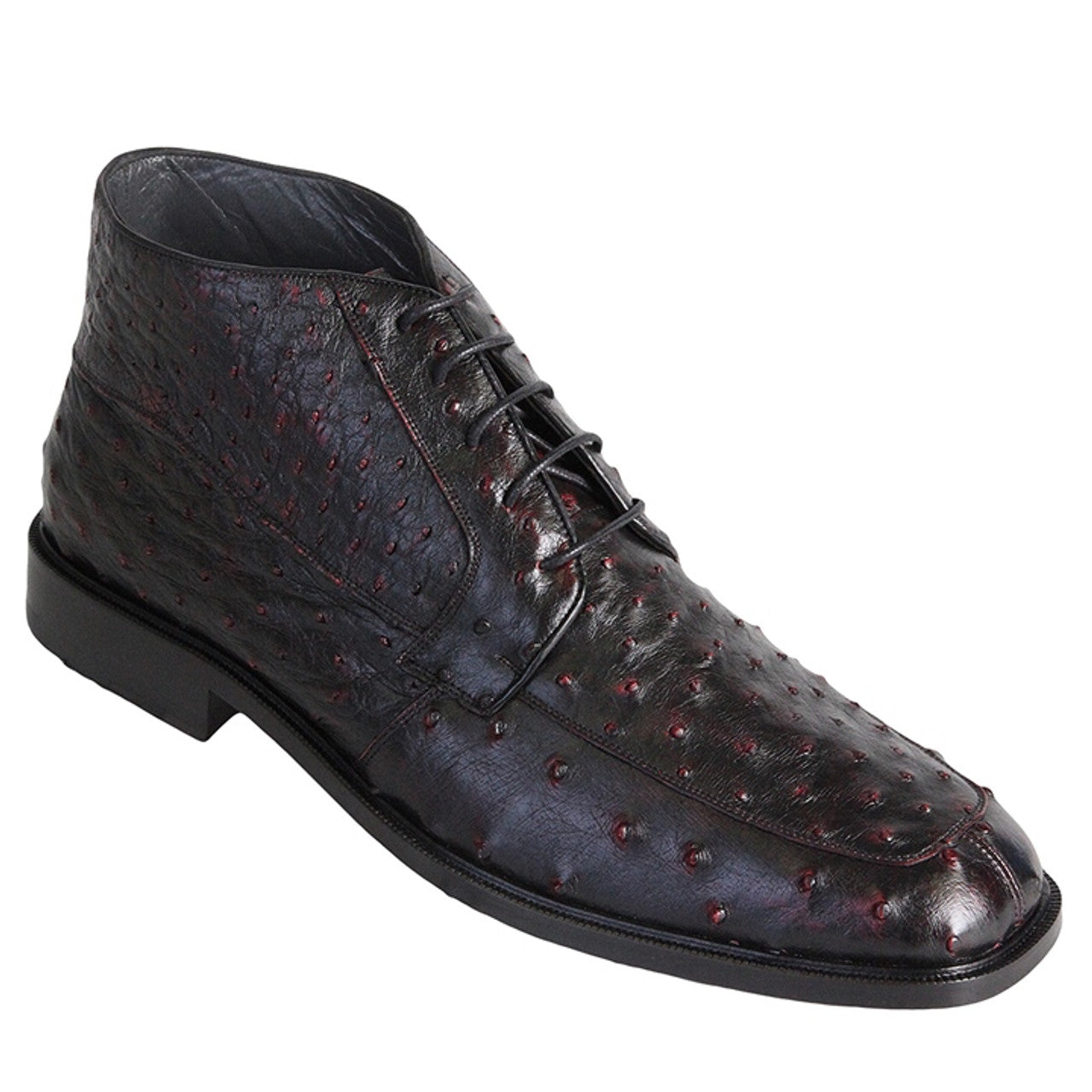Los Altos Ankle Black Cherry Ostrich Skin Boots - 8