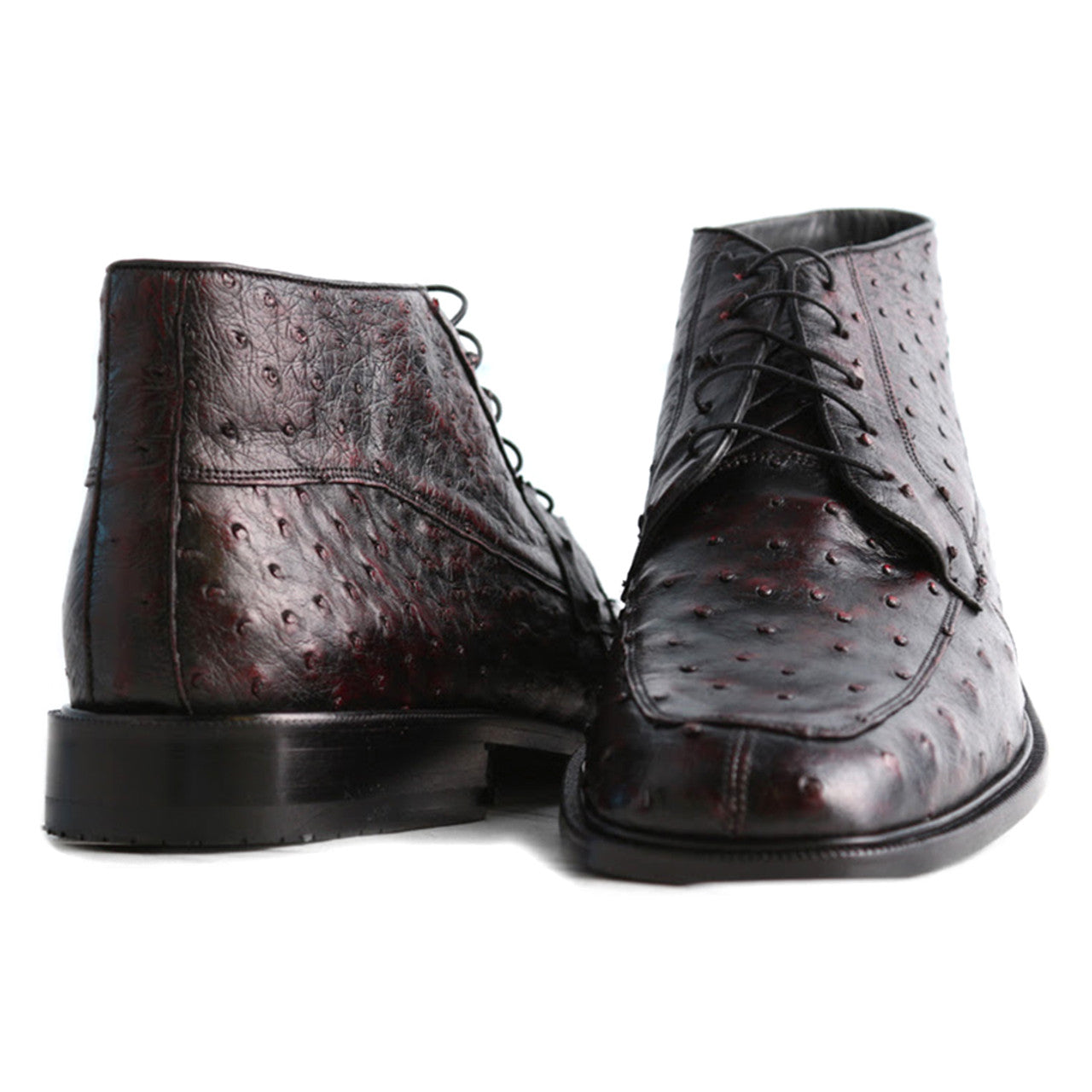 Los Altos Ankle Black Cherry Ostrich Skin Boots - 8