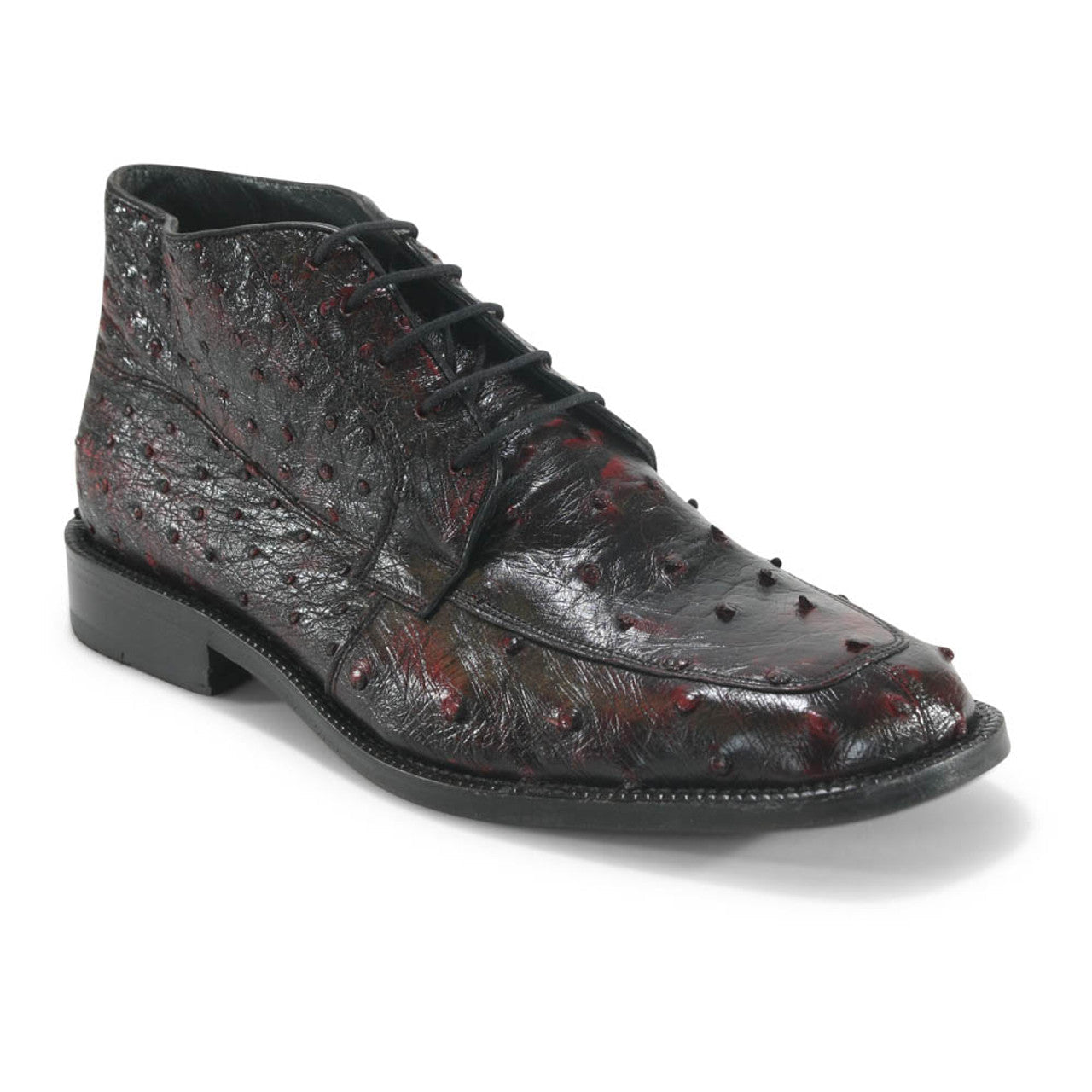 Los Altos Ankle Black Cherry Ostrich Skin Boots - 8