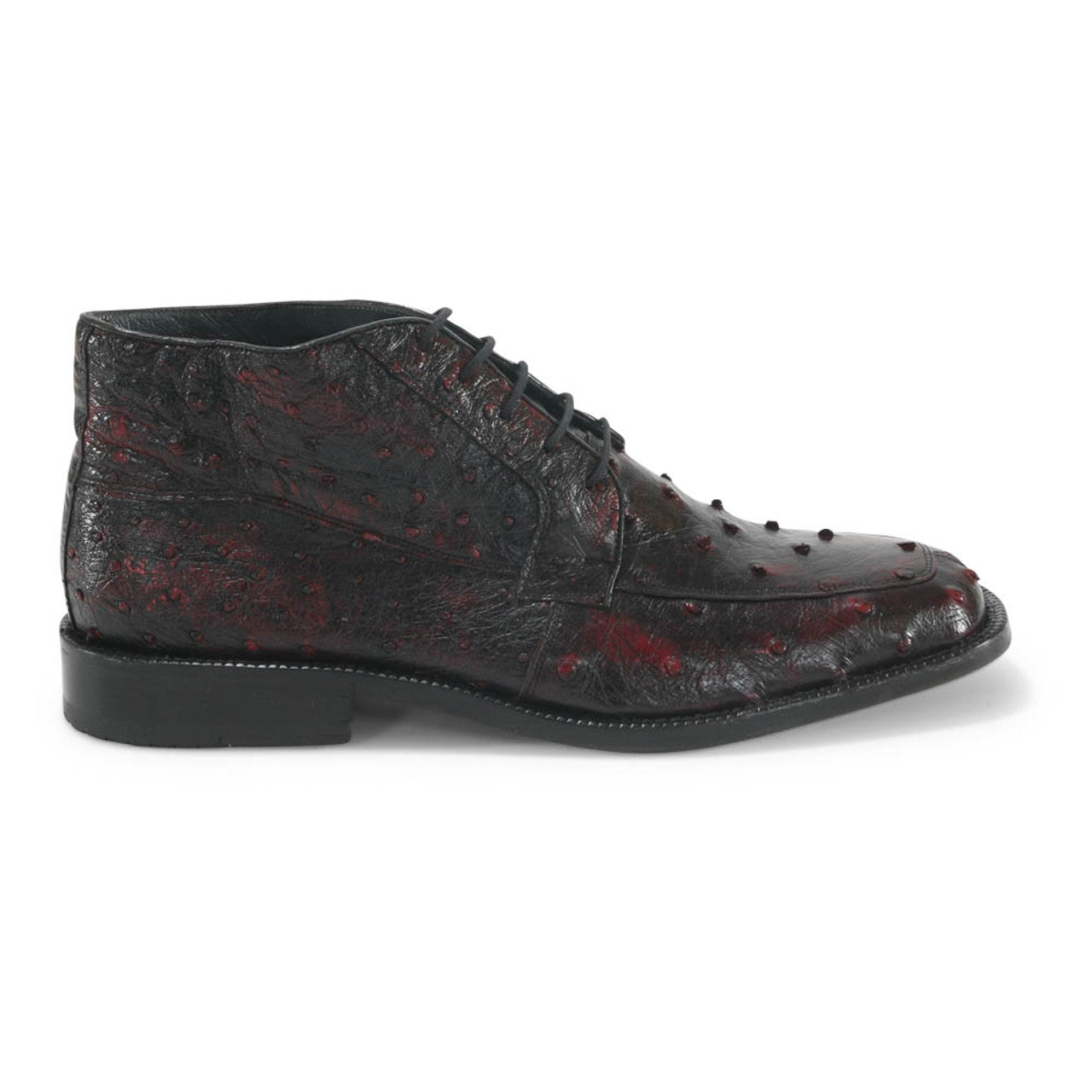 Los Altos Ankle Black Cherry Ostrich Skin Boots - 8