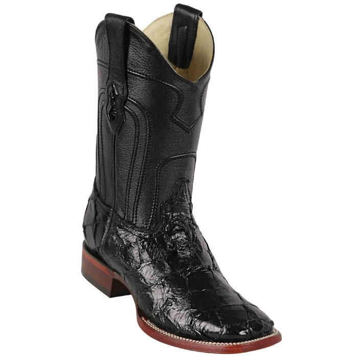 Los Altos Boots - Mens Dress Cowboy Boot - Low Priced Mens Black Pirarucu Boots- in Black - 6
