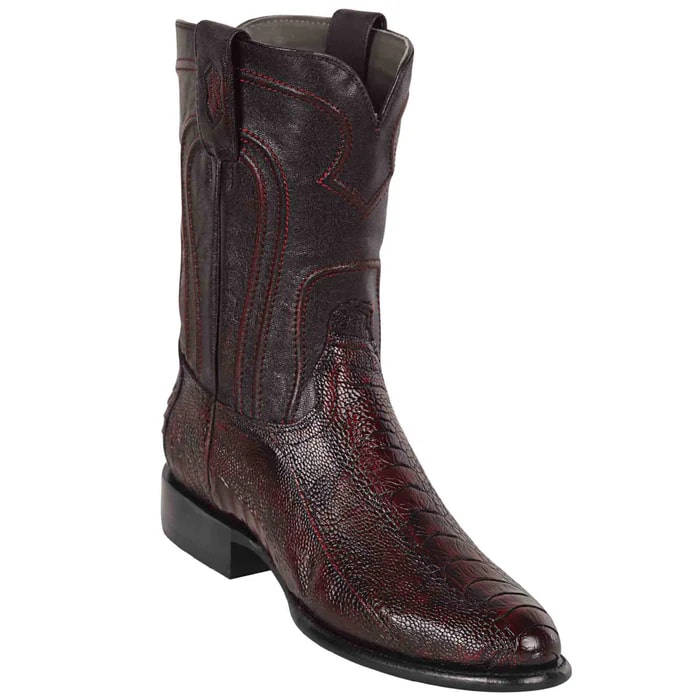 Los Altos Boots - Mens Dress Cowboy Boot - Low Priced Black Cherry Roper Ostrich Leg Western Boots- in Black Cherry - 6