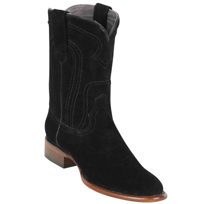 Los Altos Boots - Mens Dress Cowboy Boot - Low Priced Roper Suede Cowboy Boots- in Black - 6