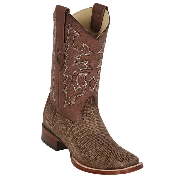 Los Altos Boots - Mens Dress Cowboy Boot - Low Priced Sanded Brown Lizard Cowboy Boots- in Brown - 6