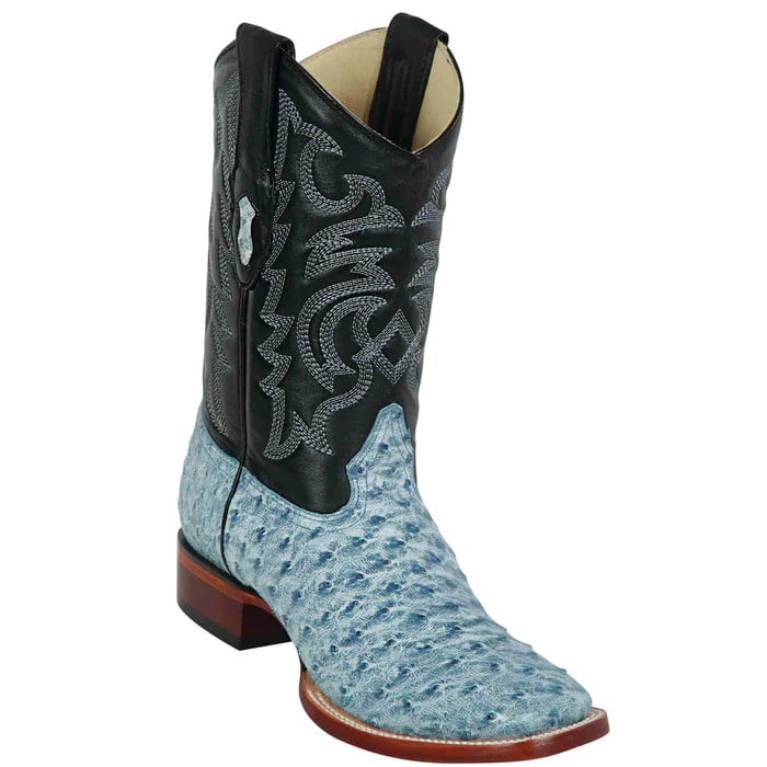 Los Altos Boots - Mens Dress Cowboy Boot - Low Priced Mens Blue Ostrich Boots- in Blue Rustic - 6