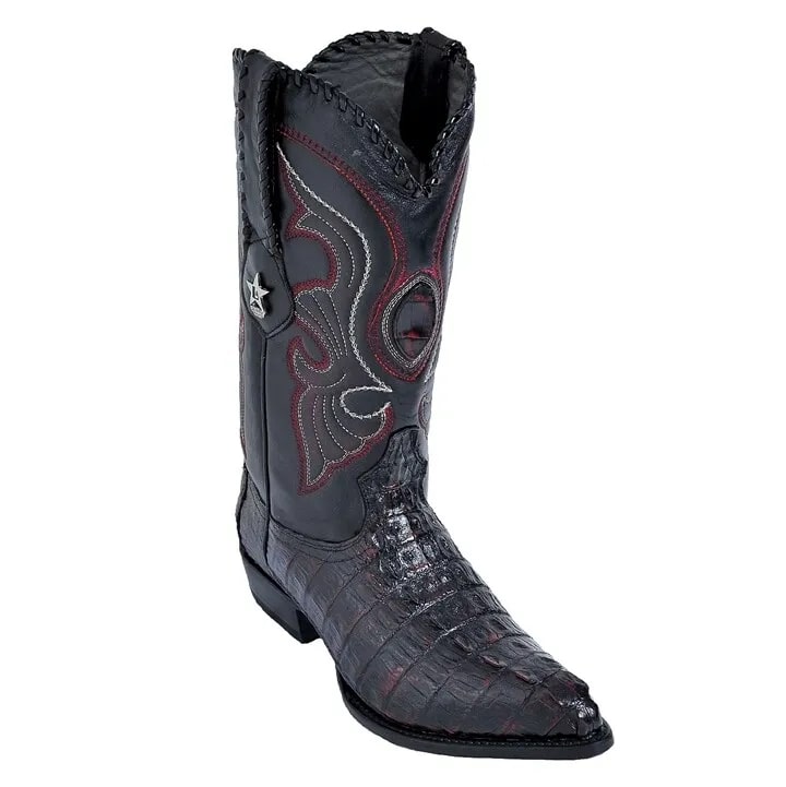 J Toe Cowboy Boots - J Toe Western Boots - Los Altos Black Cherry J-Toe Genuine Caiman Tail - 8