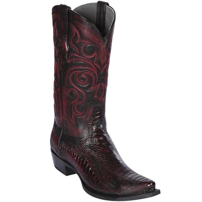 Los Altos Boots - Mens Dress Cowboy Boot - Low Priced Black Cherry Ostrich Leg Cowboy Boots - in Black - 6