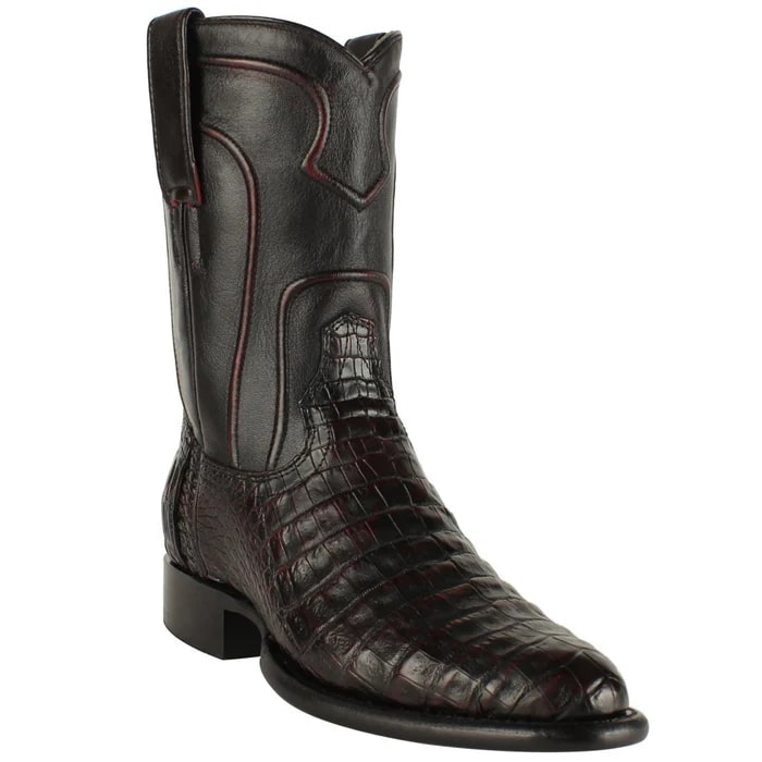Los Altos Boots - Mens Dress Cowboy Boot - Low Priced Black Cherry Caiman Roper Boots- in Black - 6