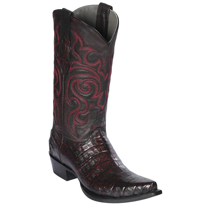 Los Altos Boots - Mens Dress Cowboy Boot - Low Priced Black Cherry Caiman Snip Toe Cowboy Boots- in  Black Cherry - 6