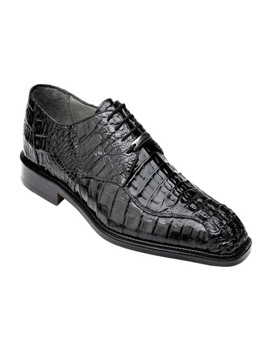 Men's Belvedere Chapo Hornback Caiman Crocodile Dress Black Shoe