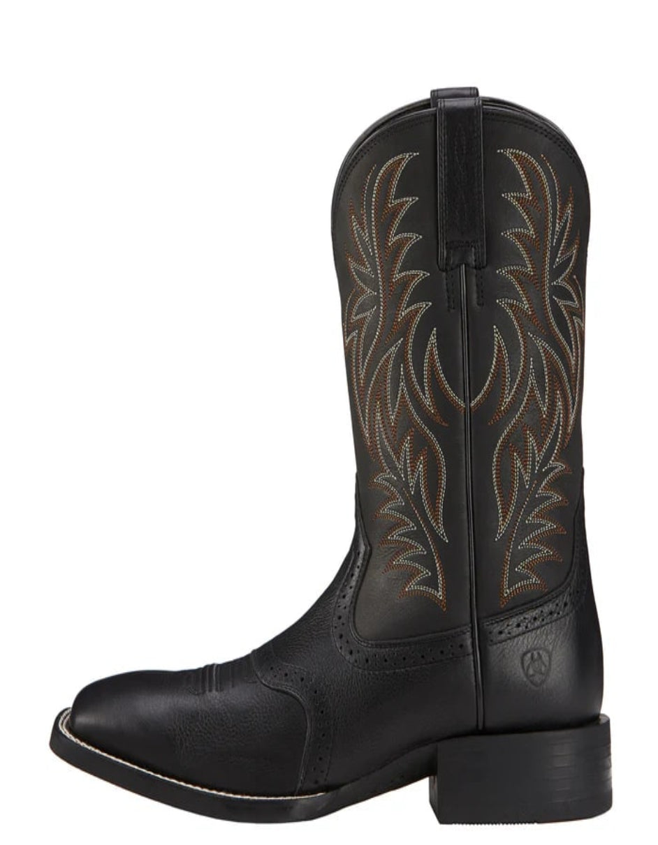 Sports Western Square Toe Black Deertan Boots - 6 Standard / D / Medium