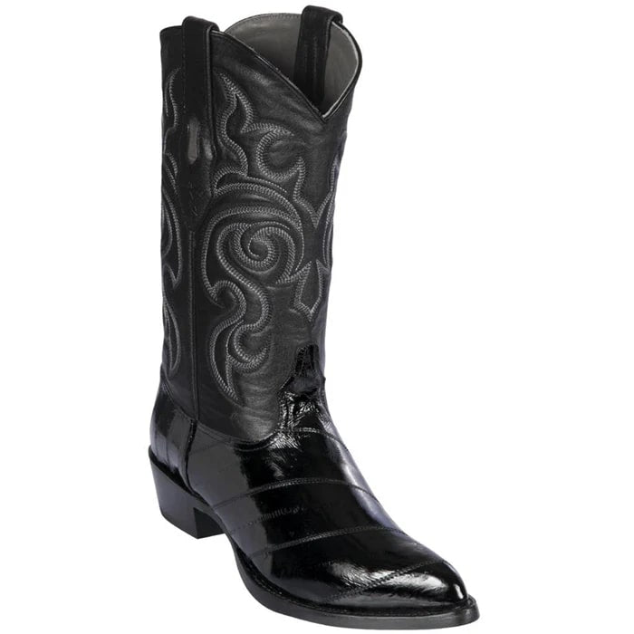 Los Altos Boots - Mens Dress Cowboy Boot - Low Priced Black Eel Cowboy Boots - in Black - 6