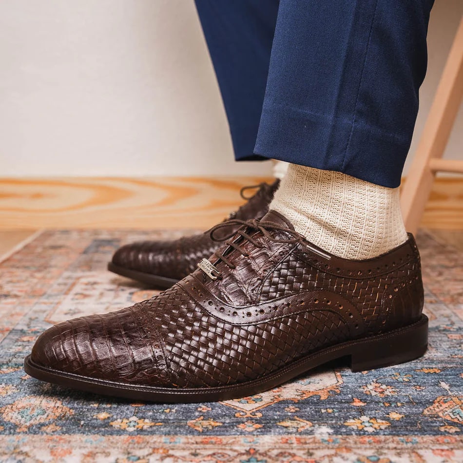 Marco Di Milano John Men's Shoes Exotic Caiman Crocodile / Woven Leather Dress Oxfords - 8.5