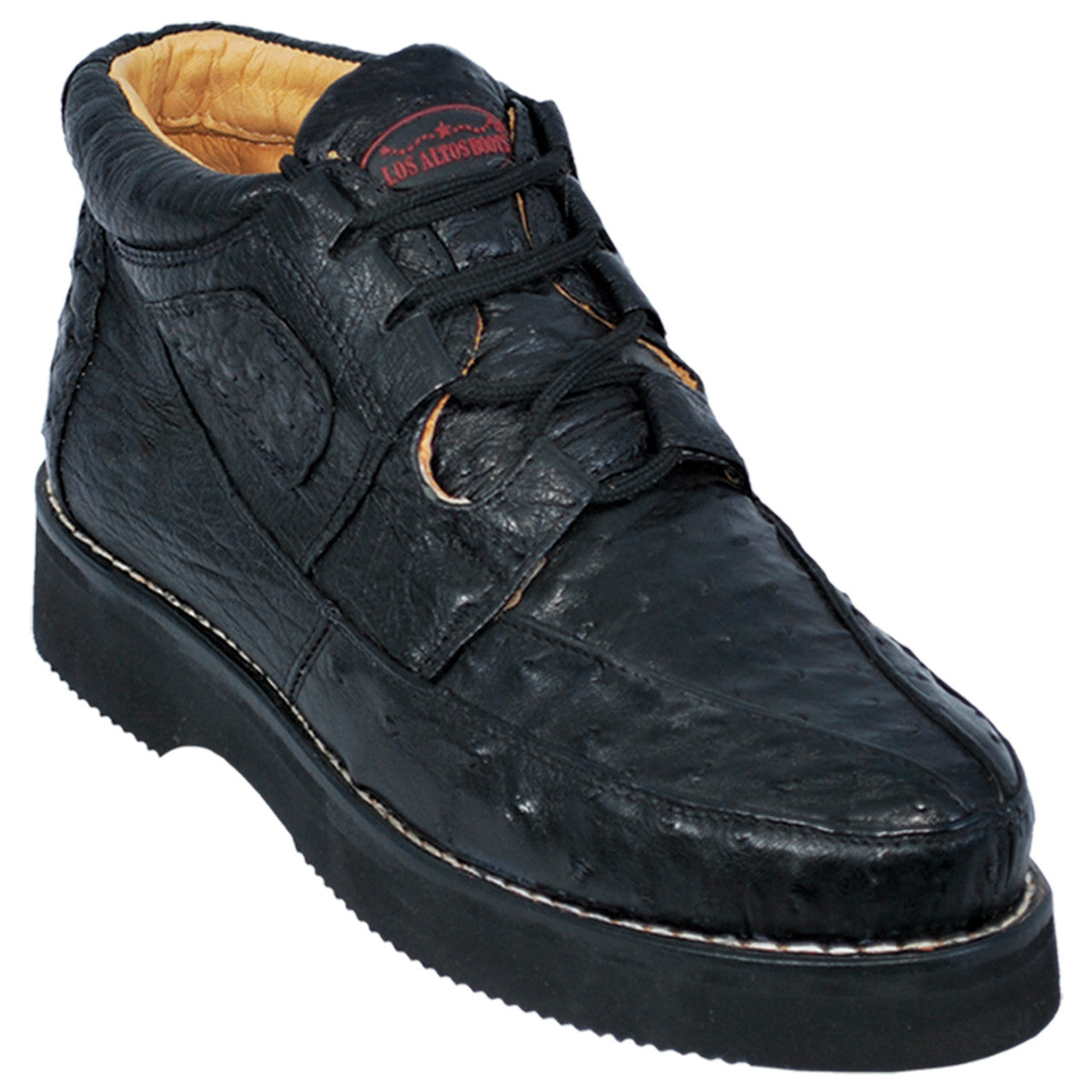 Los Altos Casual Black Full Ostrich Skin Sneakers - 8