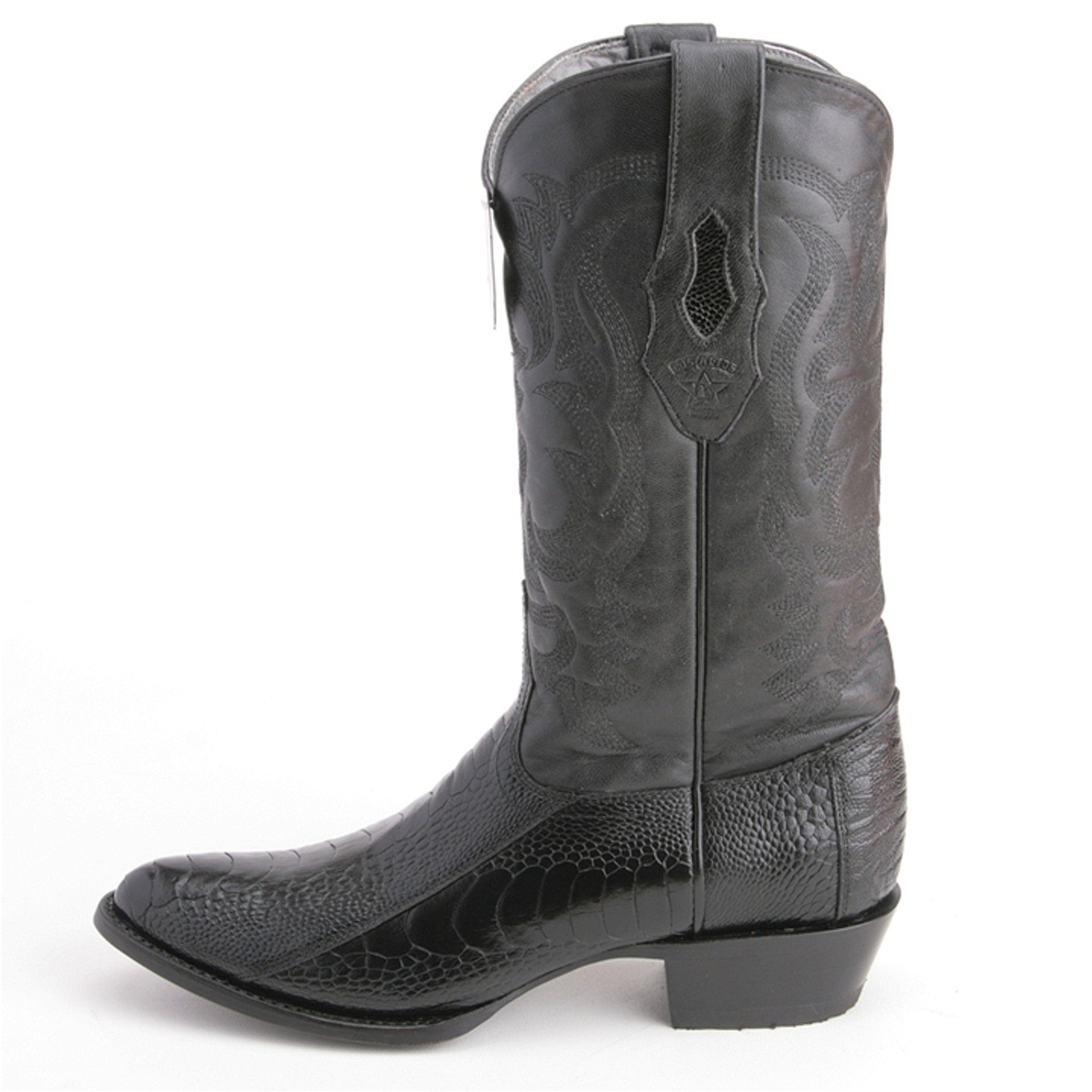 Los Altos Men's Black Genuine Ostrich Leg Round Toe Boots - 6