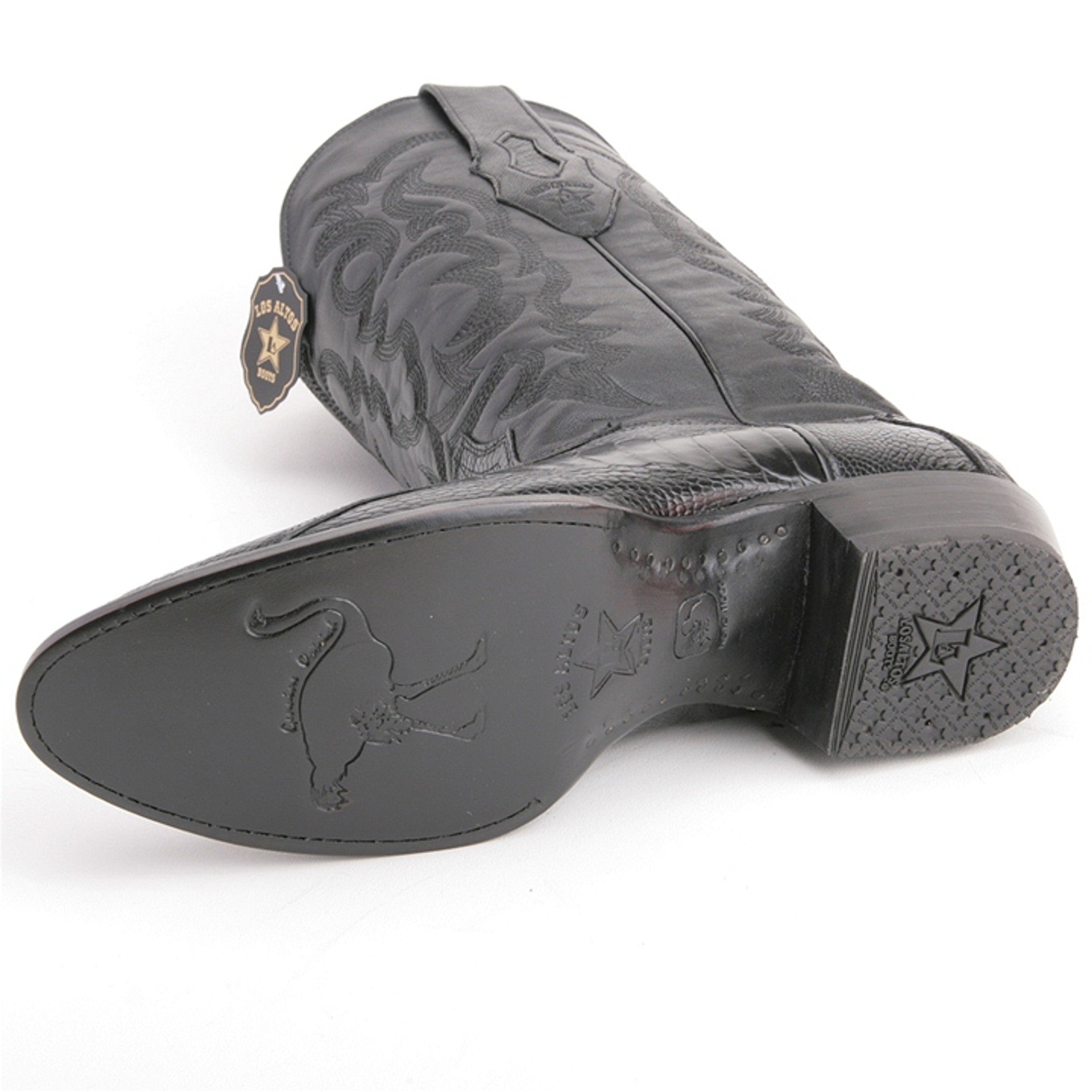 Los Altos Men's Black Genuine Ostrich Leg Round Toe Boots - 6