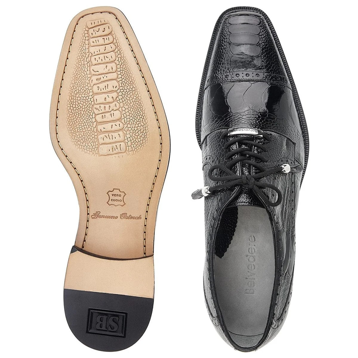 Belvedere Batta Men's Black Genuine Ostrich Oxfords - 9