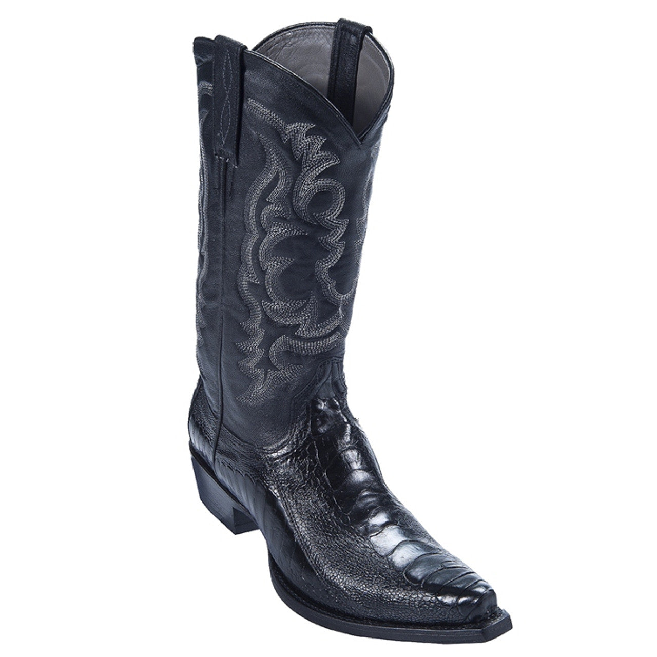 Los Altos Men's Black Genuine Ostrich Leg Snip Toe Boots - 6