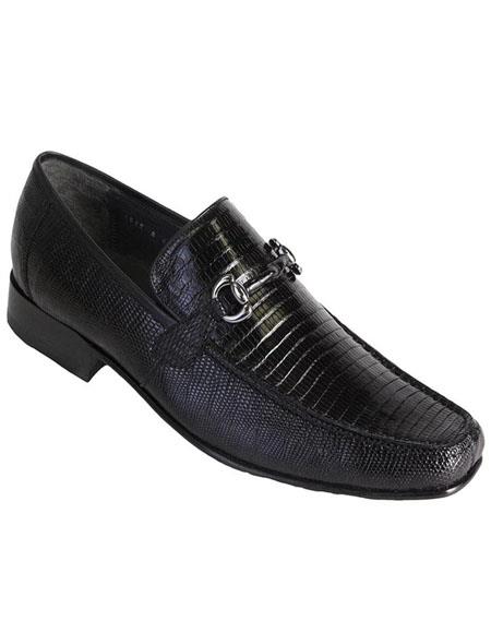 Men's Black Genuine Teju Lizard Skin Slip-On By Los Altos Boots - US 8.0 Standard/D/ Medium / Eu:41-42