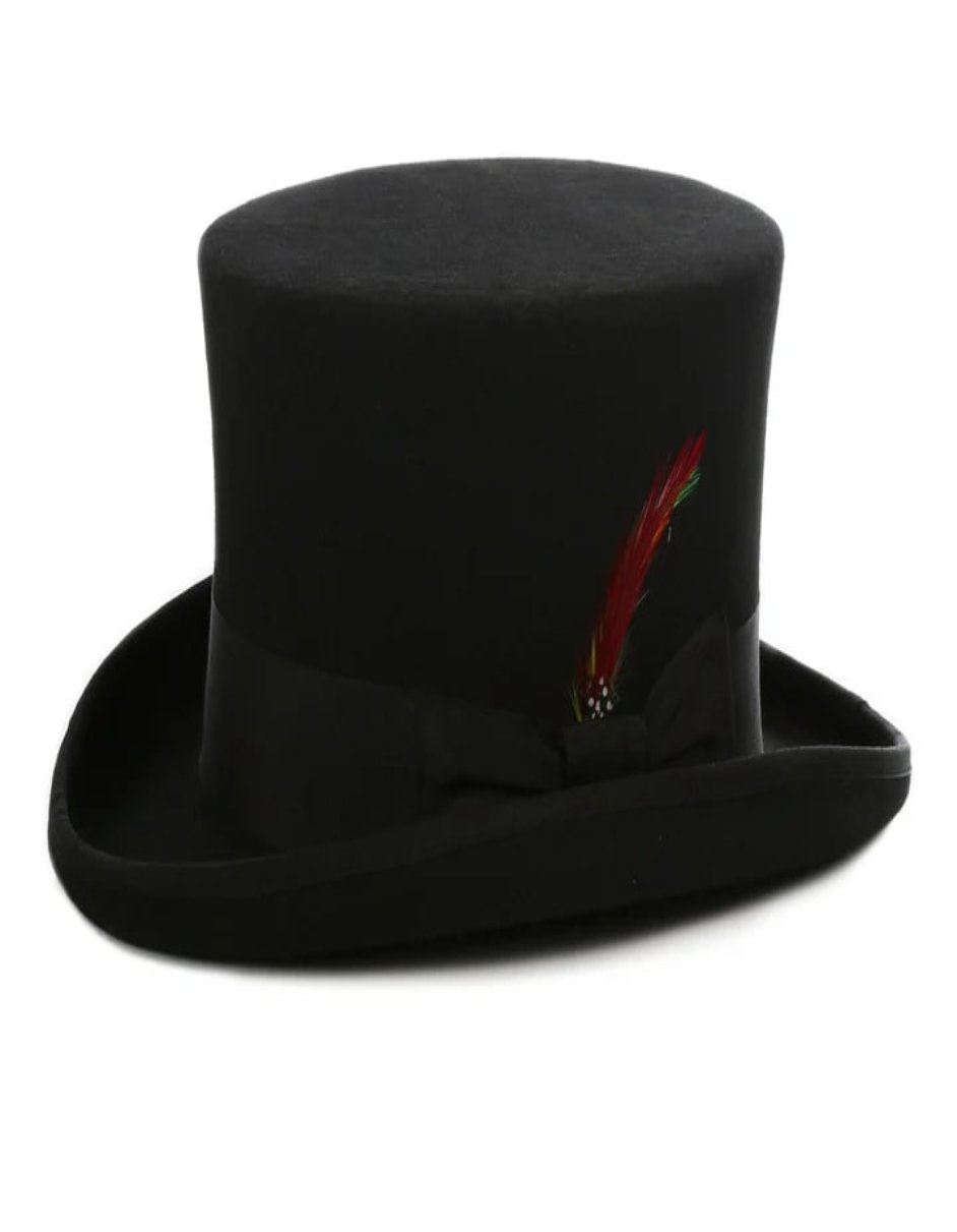 Victorian Steampunk Top Hat - 1800 19th Century - Dressy Loden Felt Top Black Hat - S