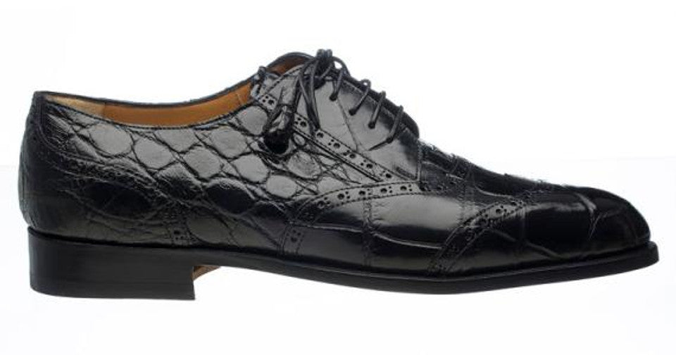Belly Alligator Leather Shoes Men Black Italian Ferrini Wingtip - 10.5