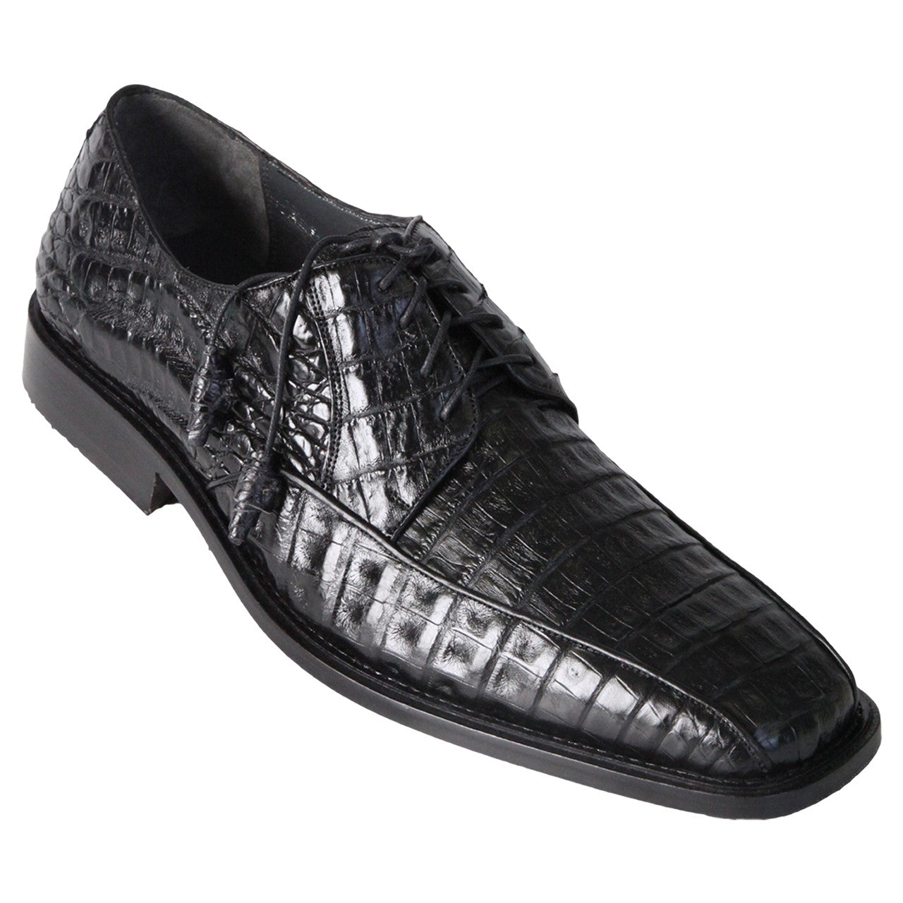 Los Altos Black Genuine Caiman Belly Lace-Up Genuine Oxford Shoes - 6