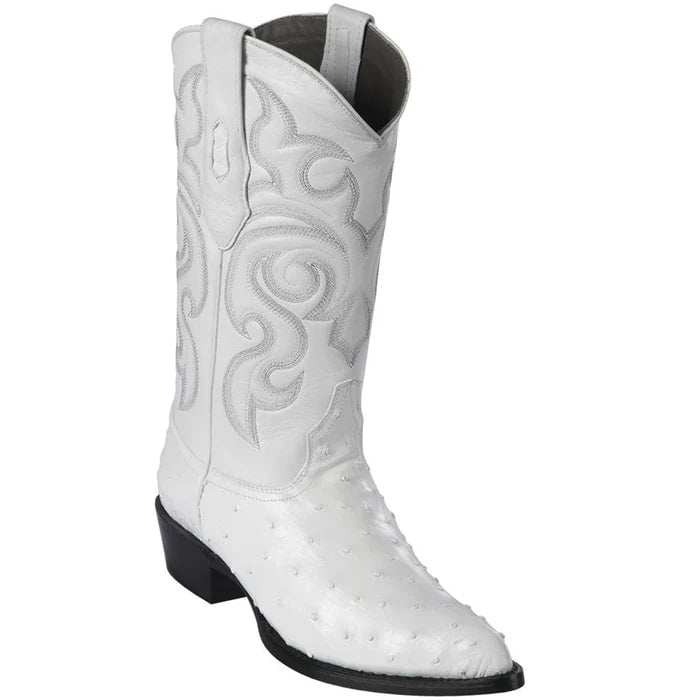 J Toe Cowboy Boots - J Toe Western Boots - Los Altos Boots - Mens Dress Cowboy Boot - Low Priced White Ostrich Cowboy Boots- in  White - 6