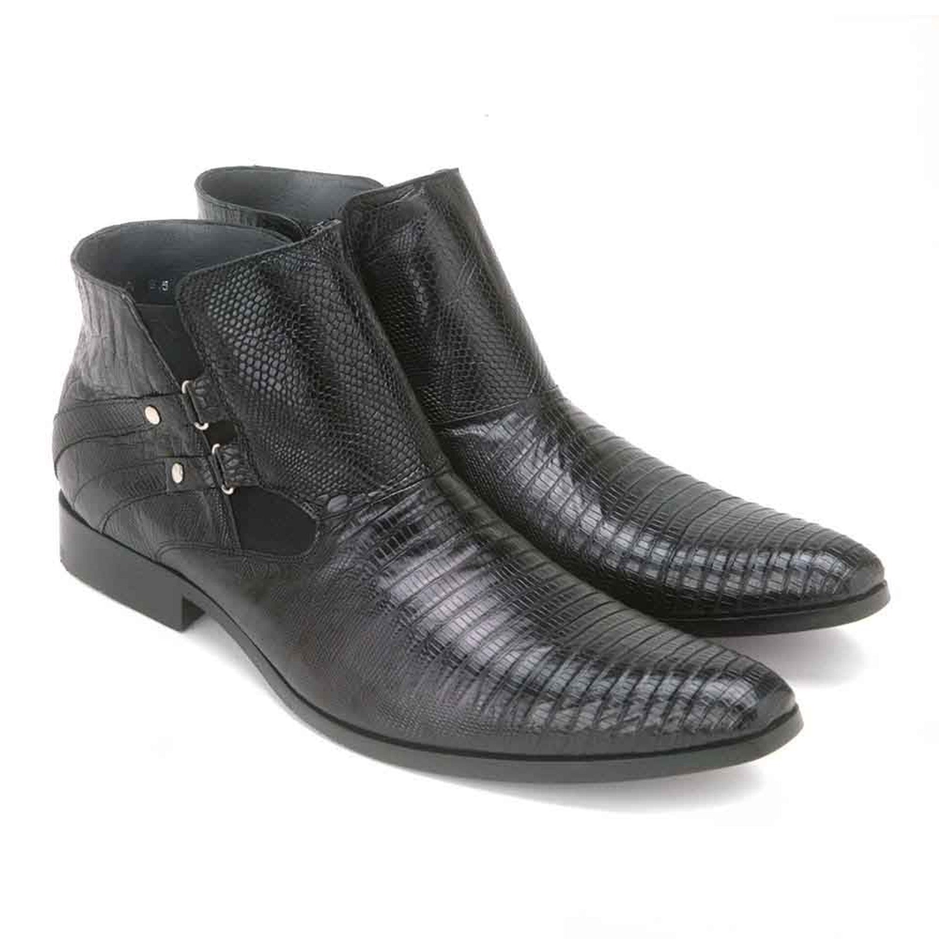 Los Altos Men's Black Genuine Lizard Ankle Boots - 8