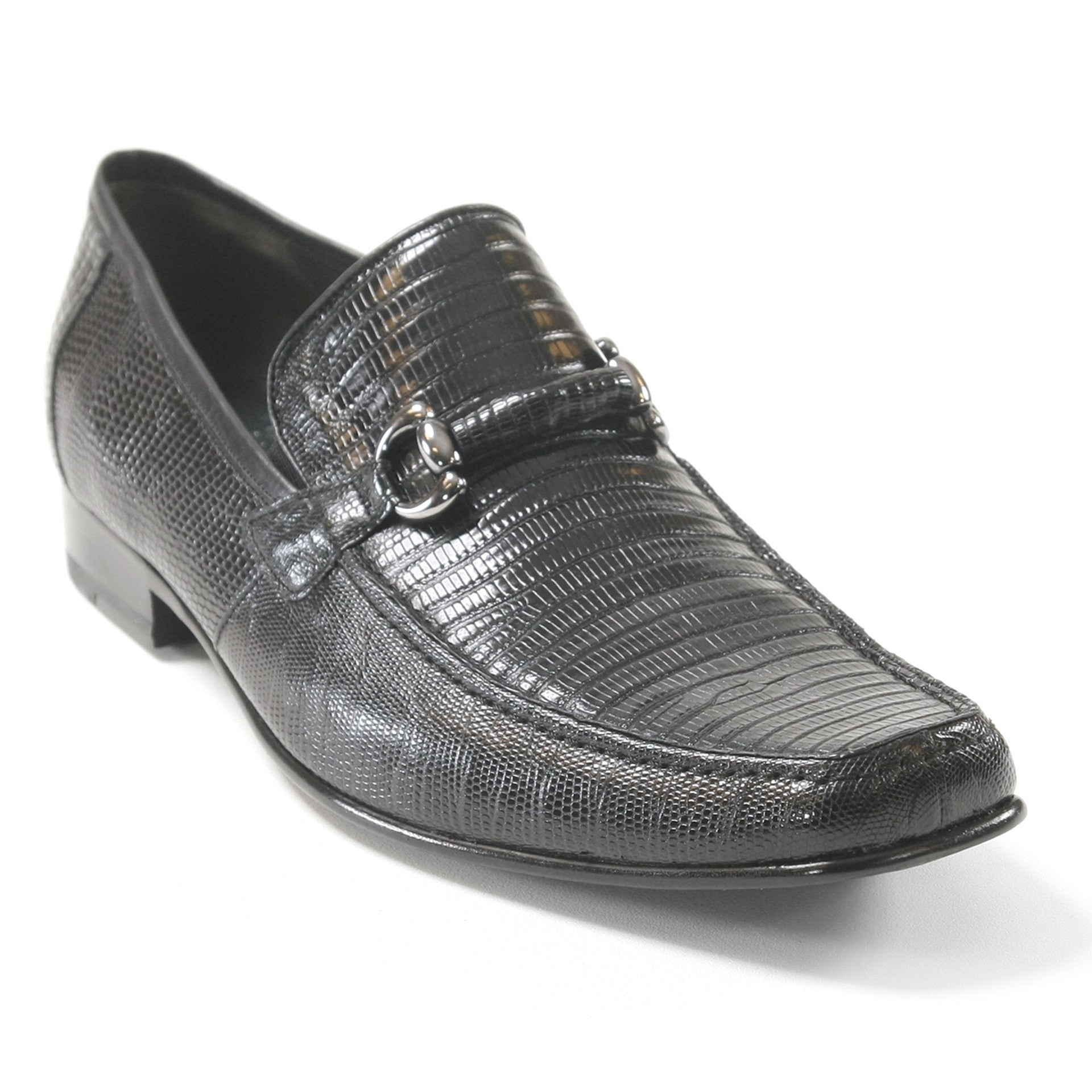 Los Altos Black Teju Lizard Skin Slip-On Loafers - 8.5