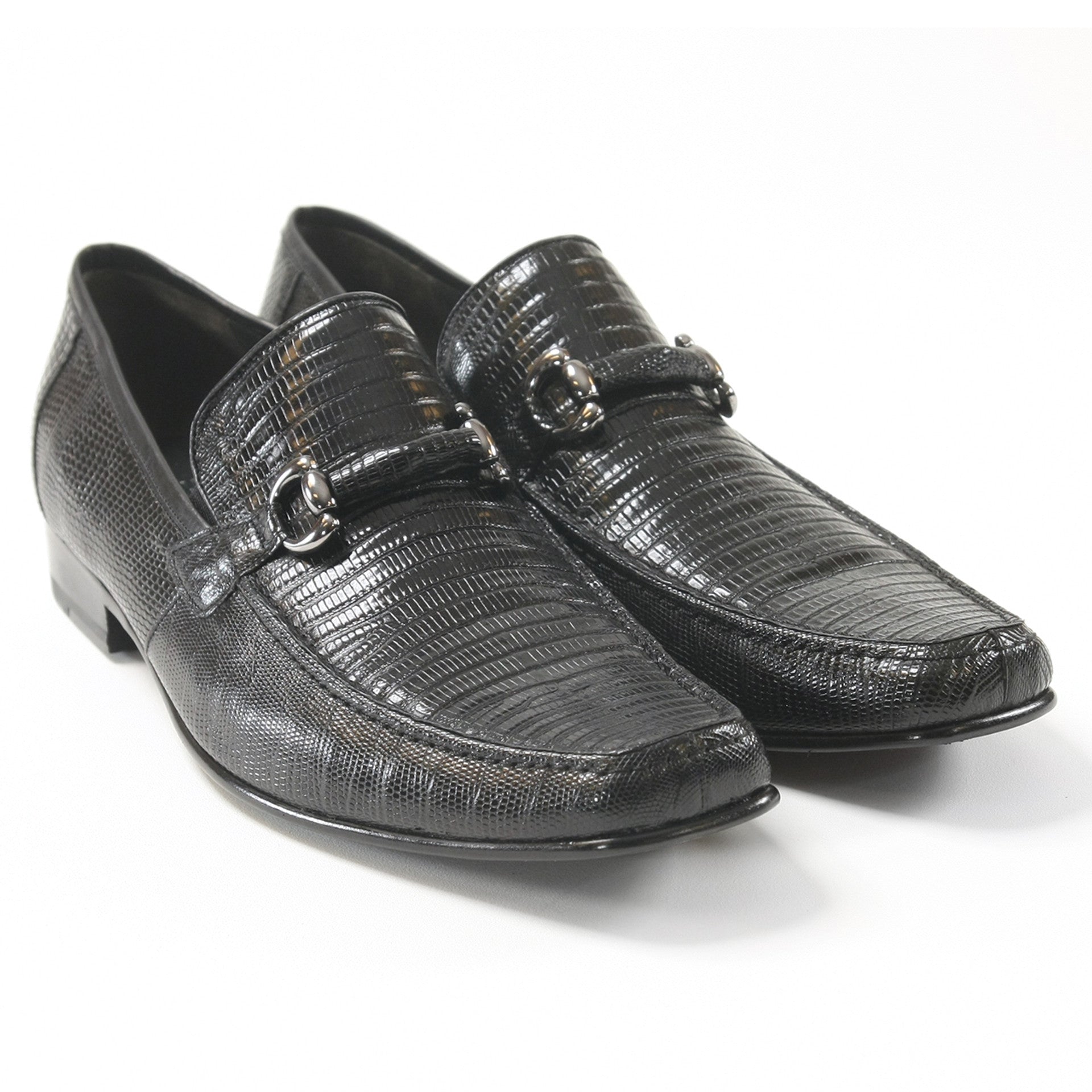Los Altos Black Teju Lizard Skin Slip-On Loafers - 8.5