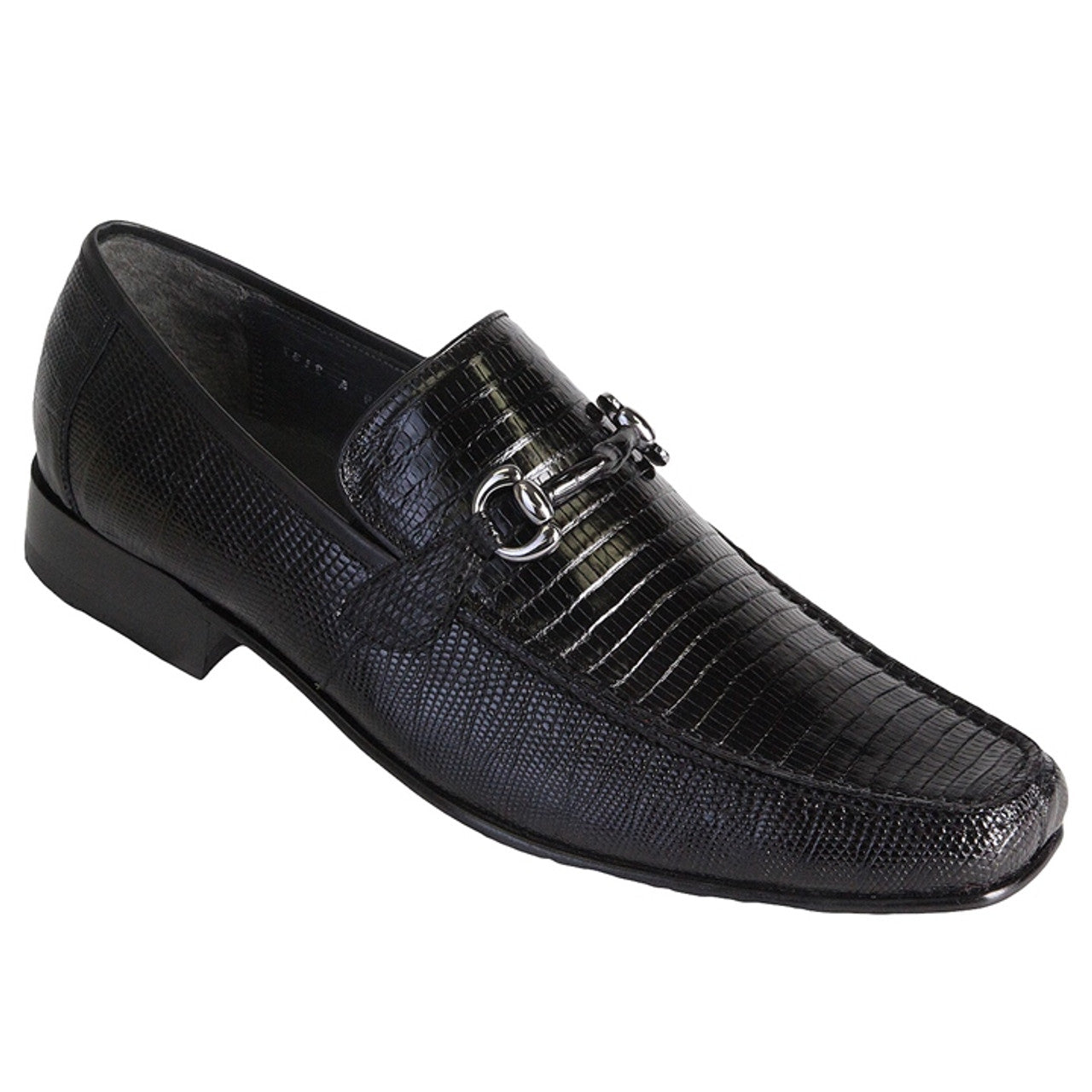 Los Altos Black Teju Lizard Skin Slip-On Loafers - 8.5