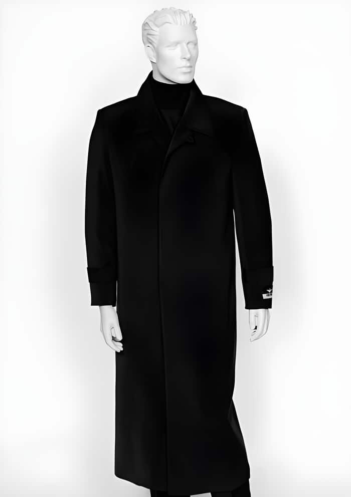 men's Duster Maxi Coat Black 4 Buttons Full Length Coat