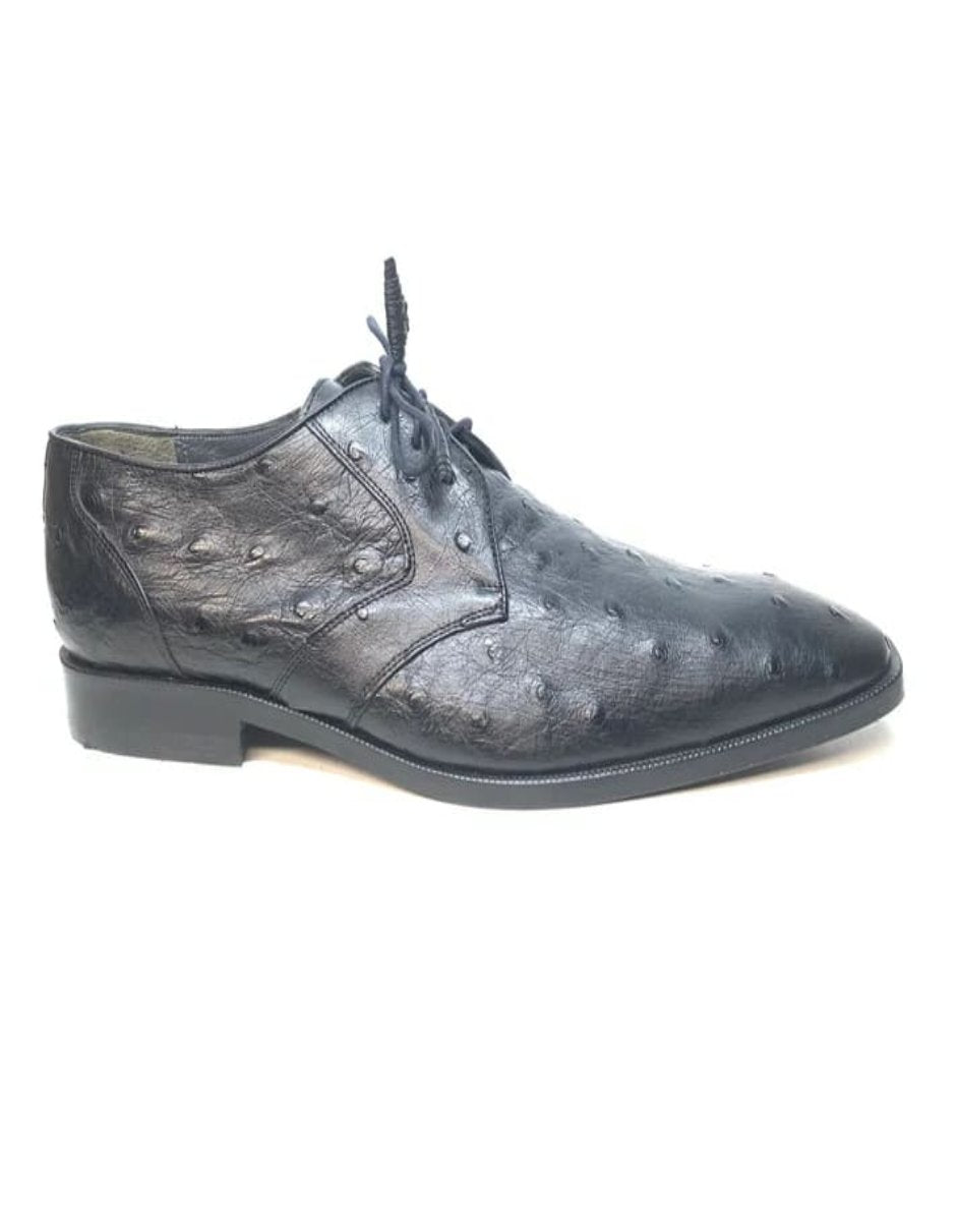 Los Altos Black Ostrich Quill Lace Up Dress Shoes - 6